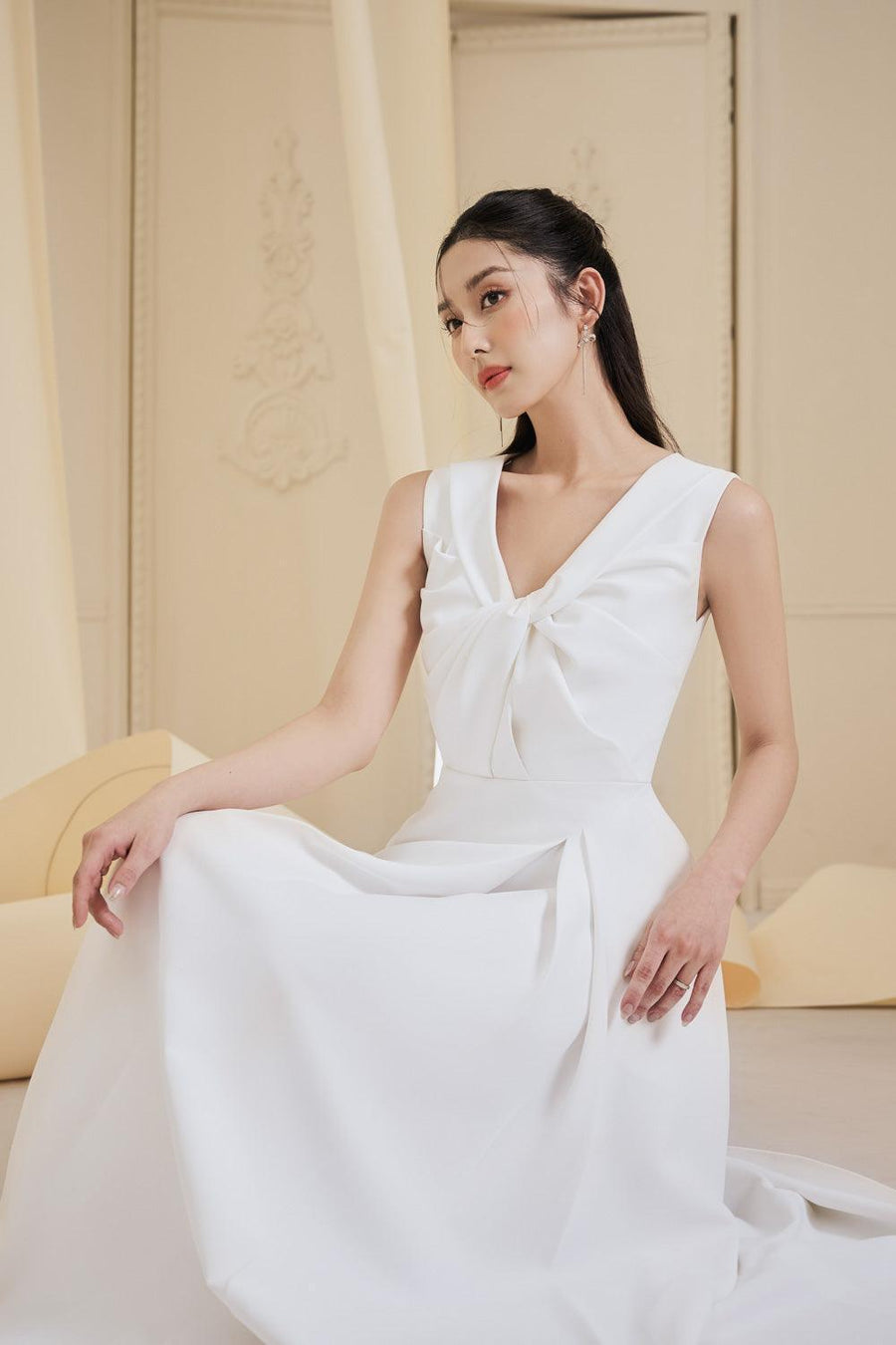 Evara Asymmetric Twisted Cotton Spandex Ankle Length Dress Maxi Dress Larmes