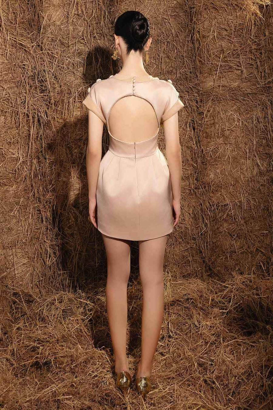 Evelyn Pegged Cap Sleeved Taffeta Mini Dress