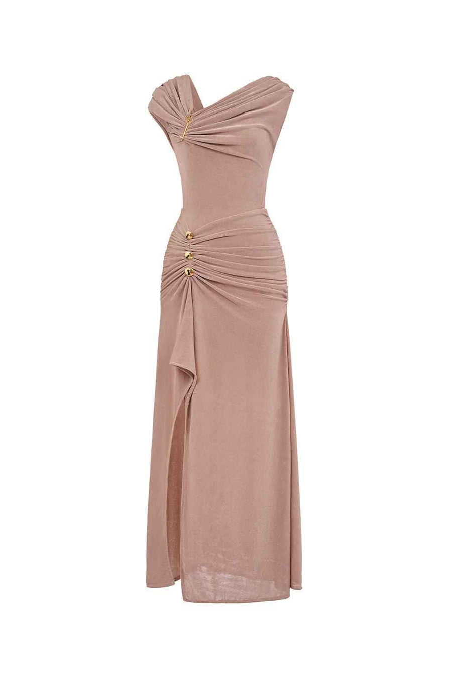 Evelyn Slit Diagonal Neck Spandex Maxi Dress Maxi Dress LaLING