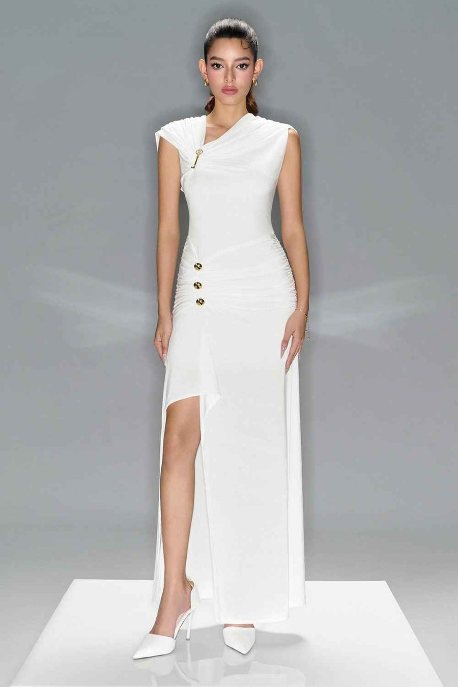 Evelyn Slit Diagonal Neck Spandex Maxi Dress Maxi Dress LaLING