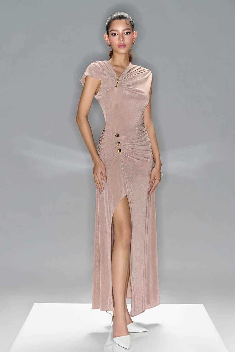 Evelyn Slit Diagonal Neck Spandex Maxi Dress Maxi Dress LaLING