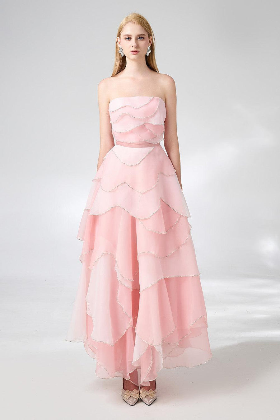 Everlee Strapless Layered Organza Ankle Length Dress 2
