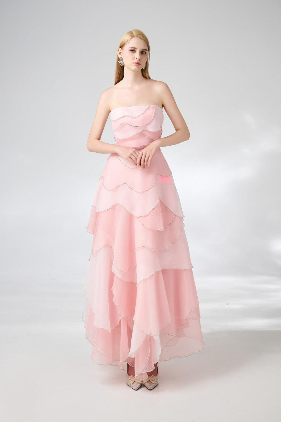 Everlee Strapless Layered Organza Ankle Length Dress 4