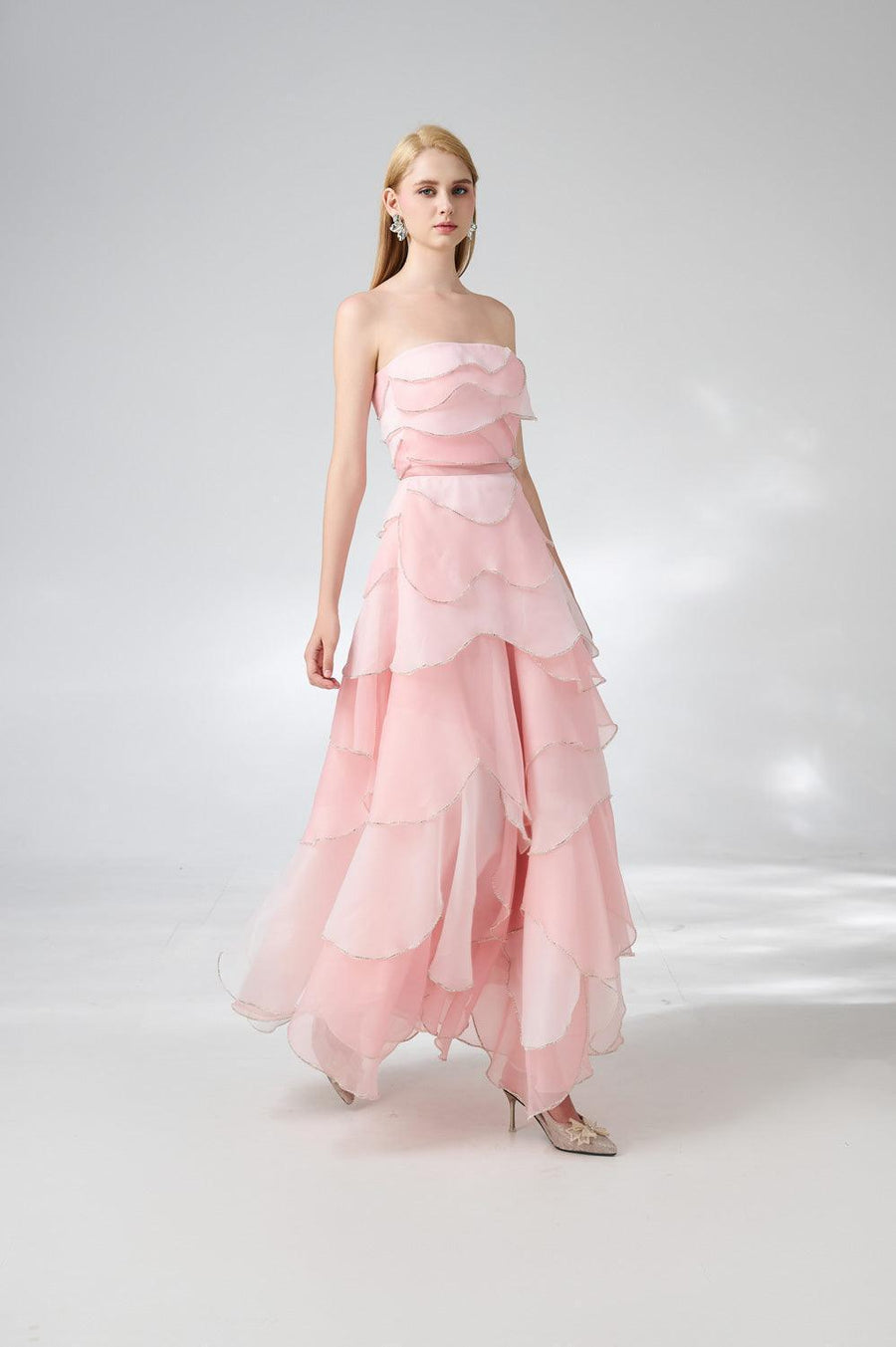 Everlee Strapless Layered Organza Ankle Length Dress 5