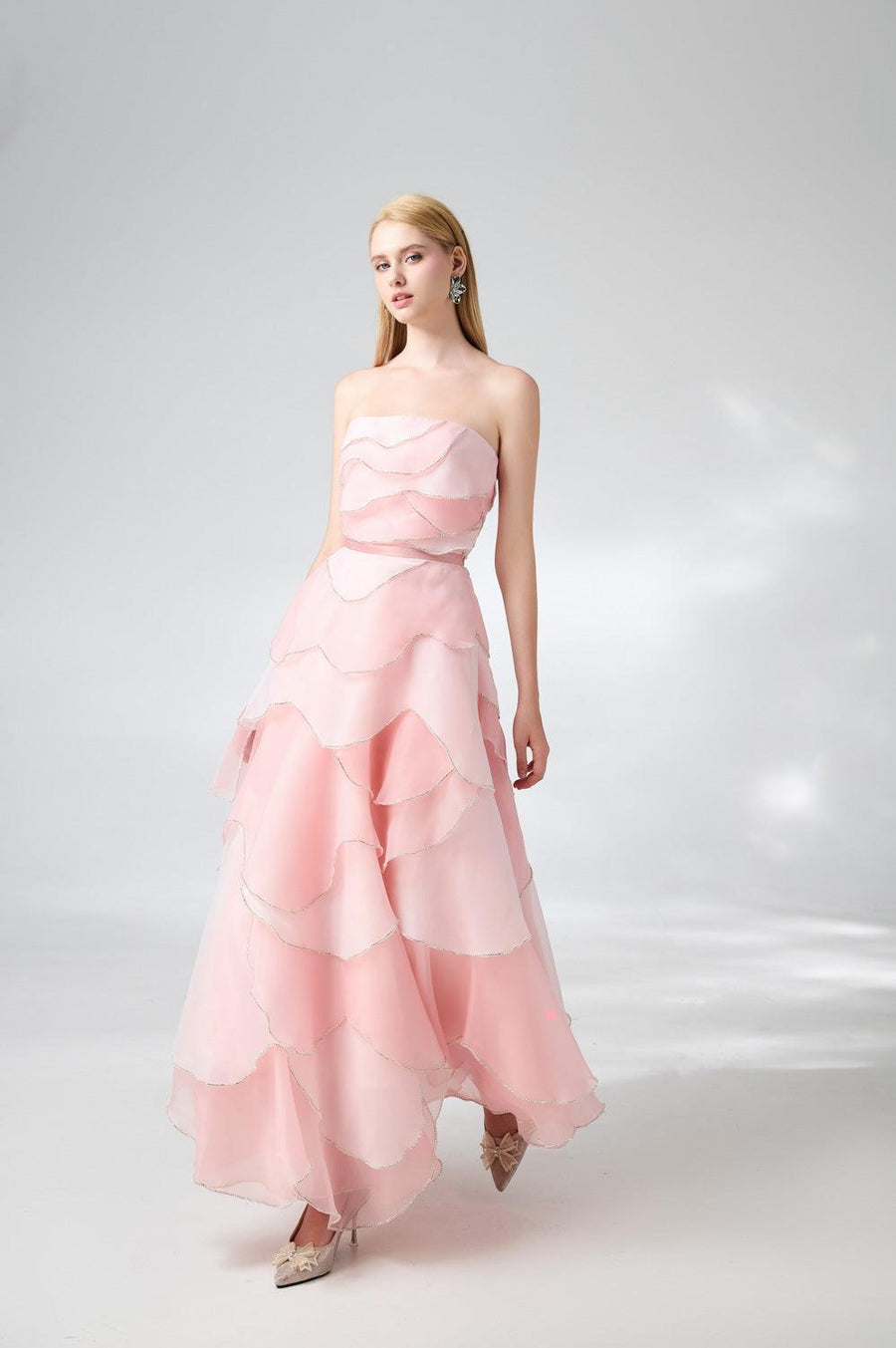 Everlee Strapless Layered Organza Ankle Length Dress 7