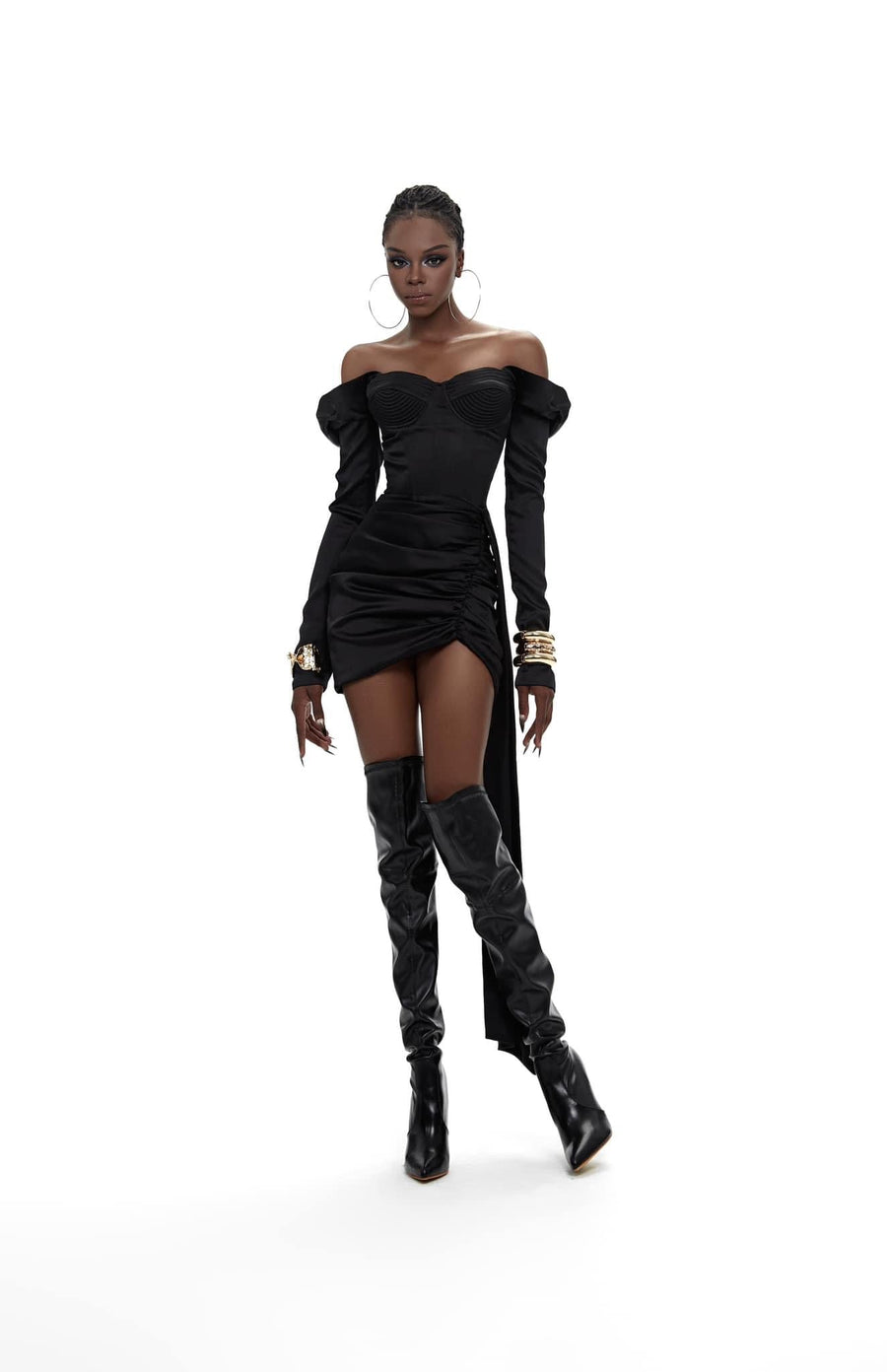 MAEL FEMME Off-shoulder Silk Mini Dress(2color) Black dress MAEL FEMME