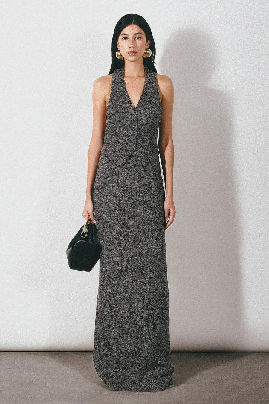 Fallon Halter Back Slit Tweed Floor Length Set 1