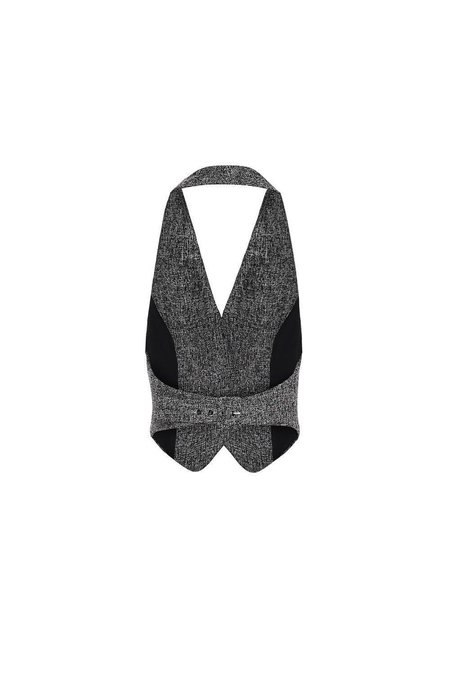 Fallon Halter Back Slit Tweed Floor Length Set 6