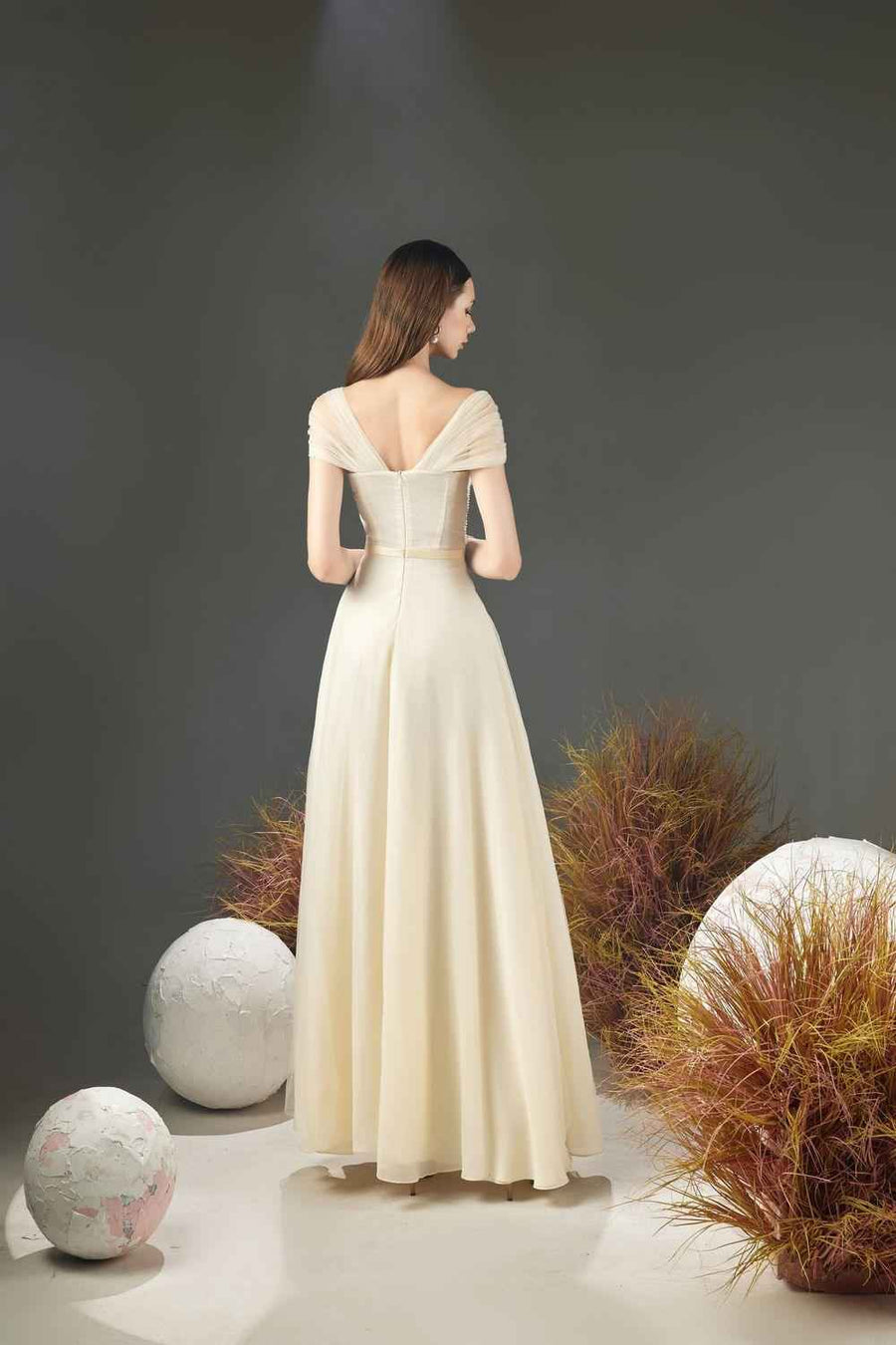 Farlay A-line Pleated Sleeved Organza Maxi Dress