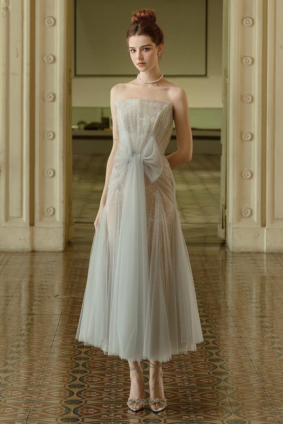 Faye Strapless Bow Tulle Ankle Length Dress Midi Dress Calista de Minh Thanh