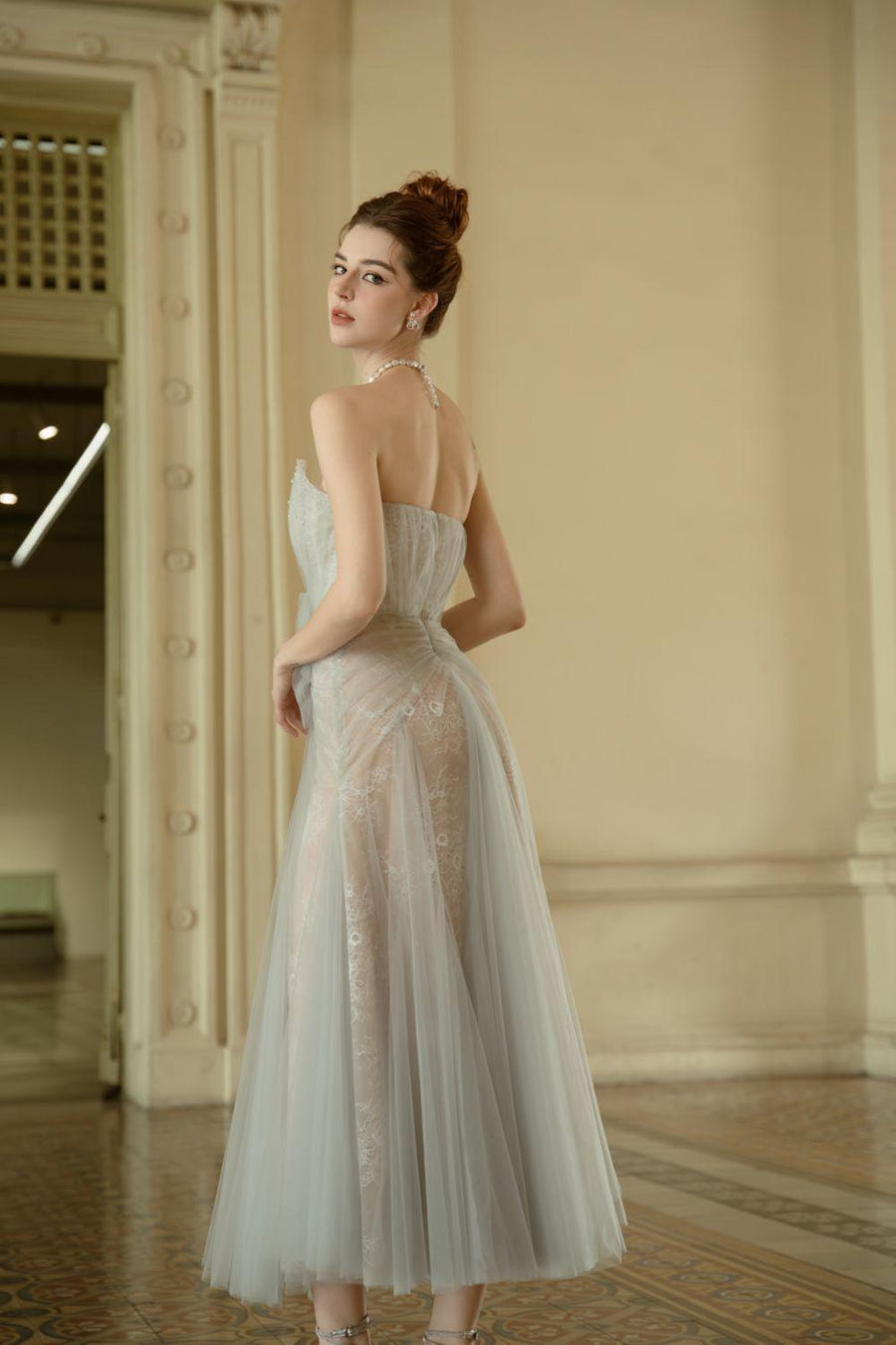 Faye Strapless Bow Tulle Ankle Length Dress Midi Dress Calista de Minh Thanh