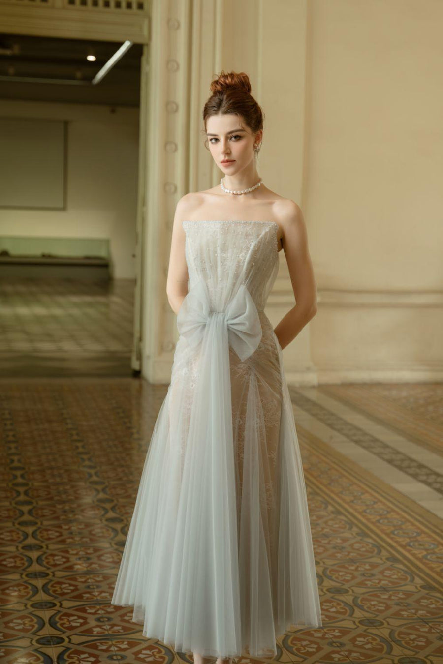 Faye Strapless Bow Tulle Ankle Length Dress Midi Dress Calista de Minh Thanh