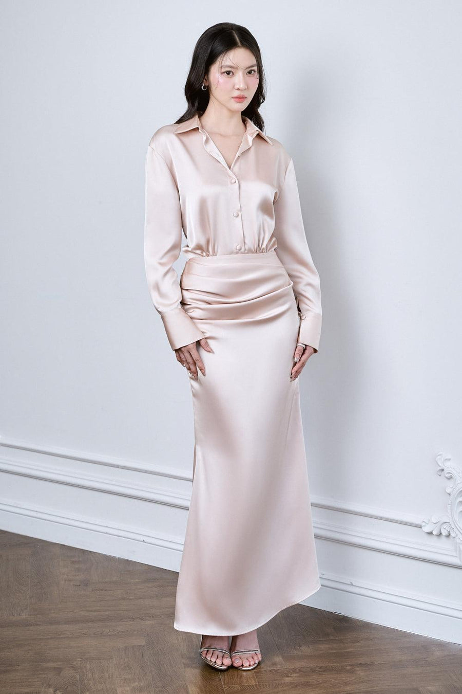 Felici Sheath Cuff Sleeved Silk Cotton Blend Ankle Length Dress Maxi Dress Larmes