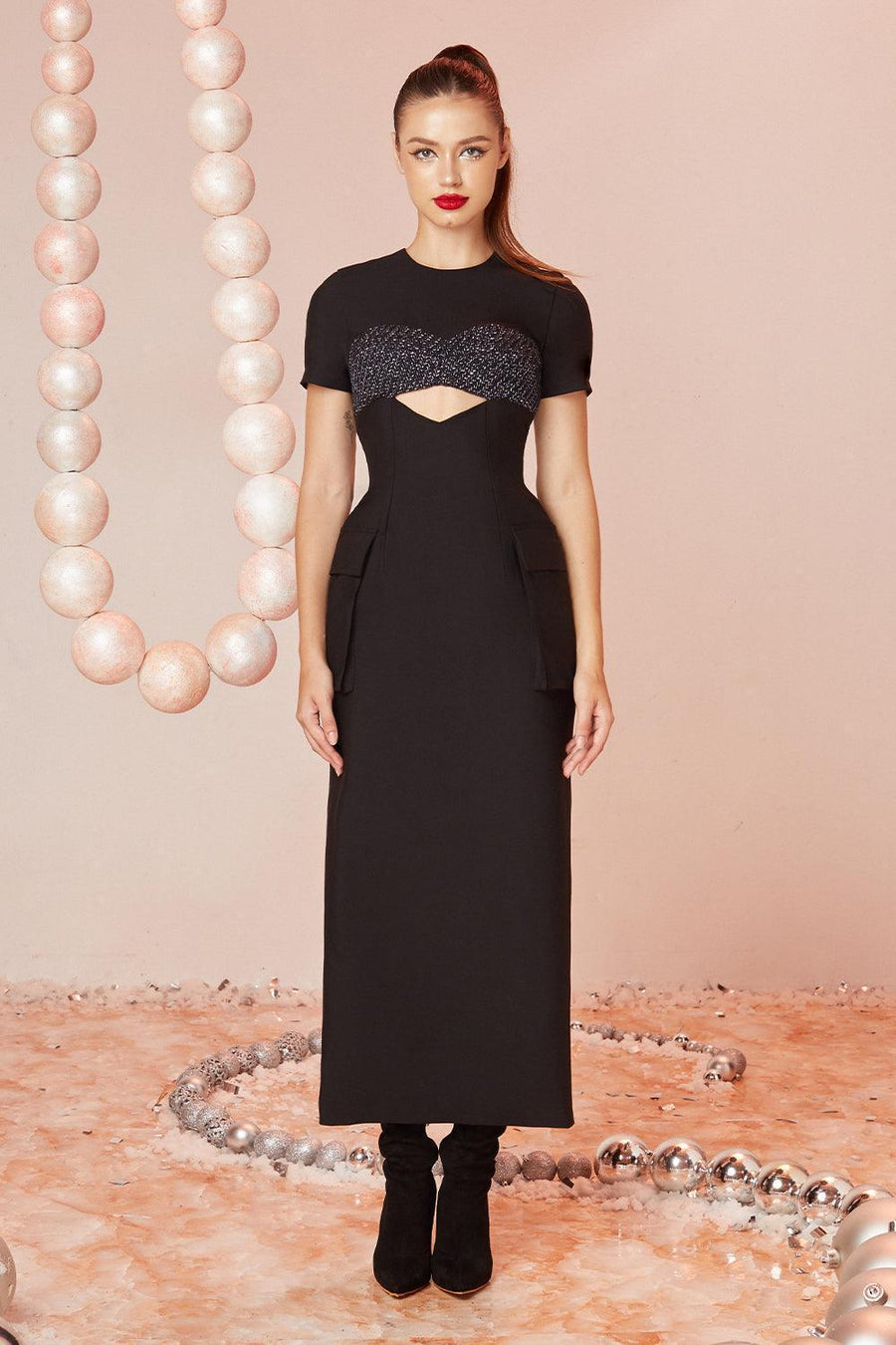 Felix Sheath Round Neck Wool Cotton Midi Dress 1
