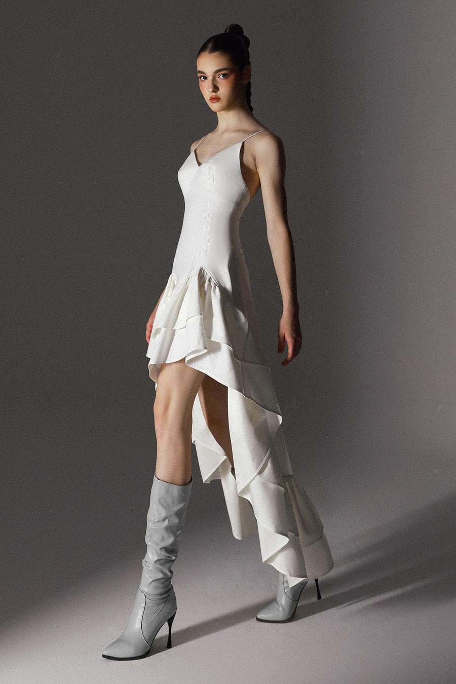 Fey Drop Waist Ruffle Layer Wool Cotton High-low Dress 6