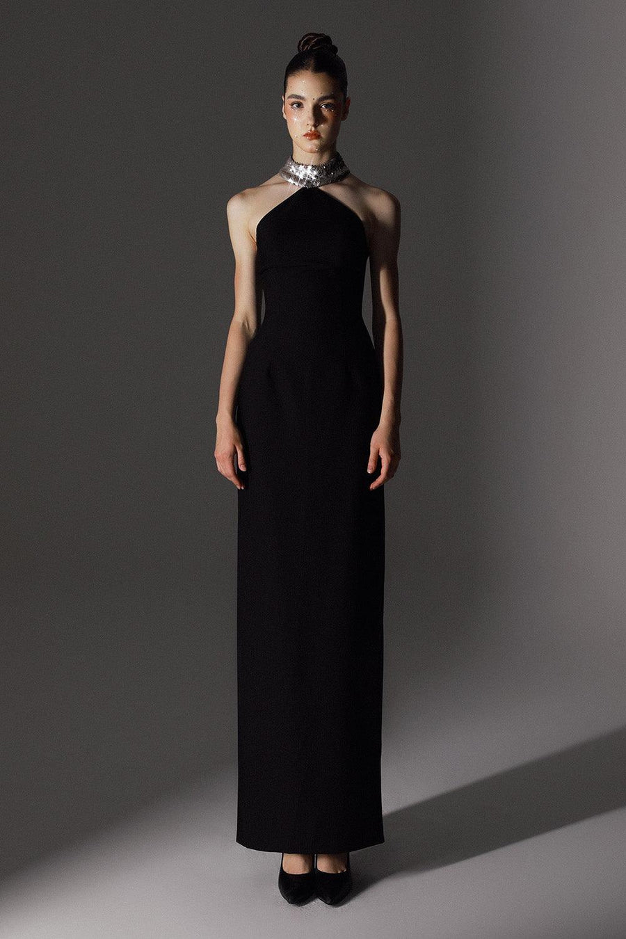 Fifth Avenue Sheath Halter Neck Wool Cotton Maxi Dress 1