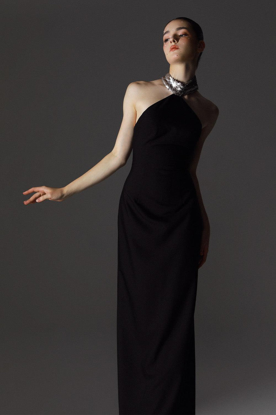 Fifth Avenue Sheath Halter Neck Wool Cotton Maxi Dress 2