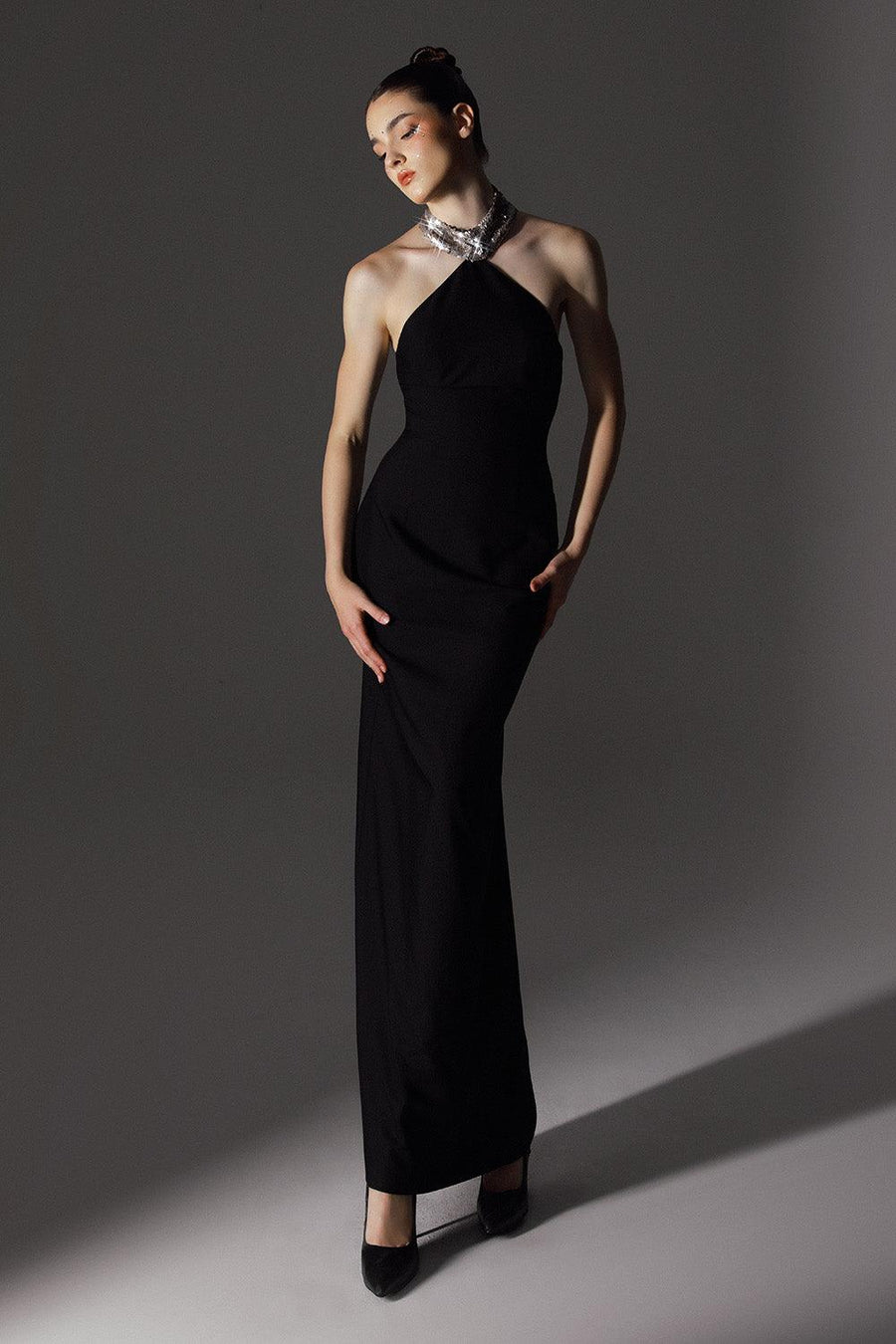 Fifth Avenue Sheath Halter Neck Wool Cotton Maxi Dress 4