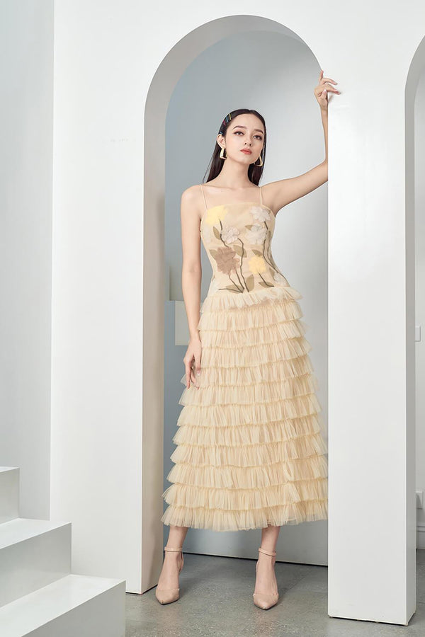 Finalie Layered Spaghetti Strap Mesh Sheer Midi Dress 1
