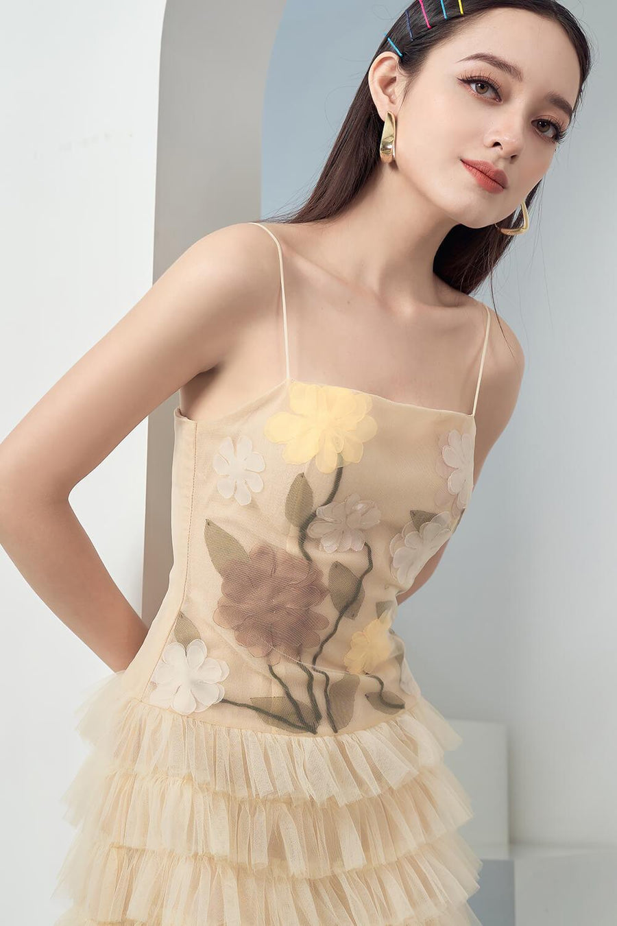 Finalie Layered Spaghetti Strap Mesh Sheer Midi Dress 2