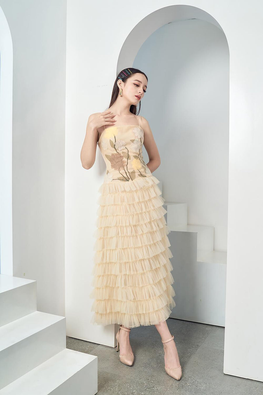 Finalie Layered Spaghetti Strap Mesh Sheer Midi Dress 6