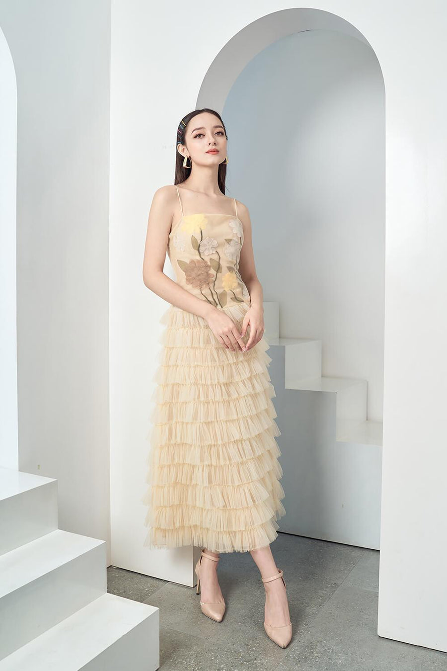 Finalie Layered Spaghetti Strap Mesh Sheer Midi Dress 7