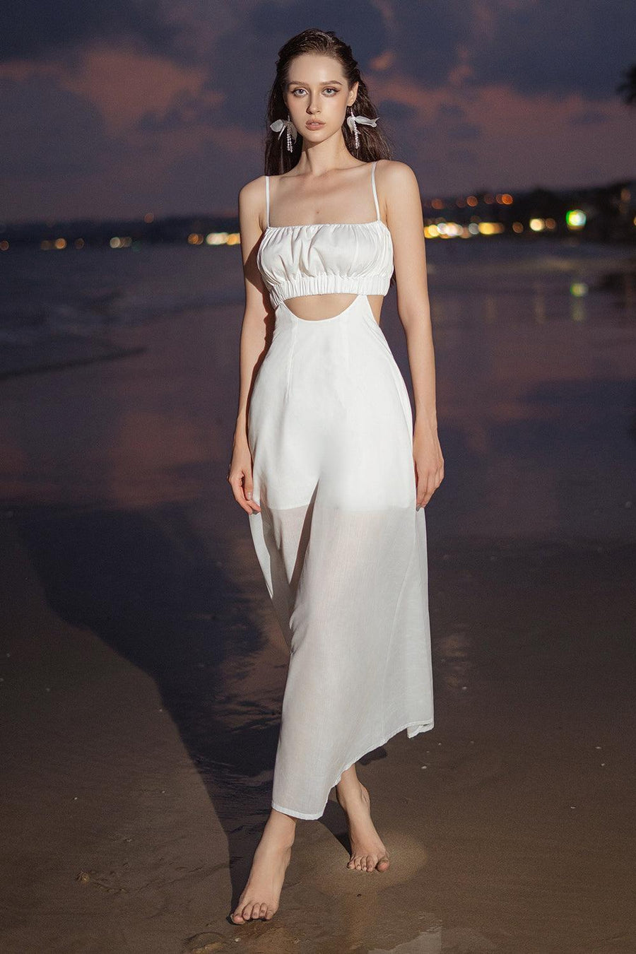 Fleda A-line Cut-Out Linen Silk Ankle Length Dress Maxi Dress Darling Diva