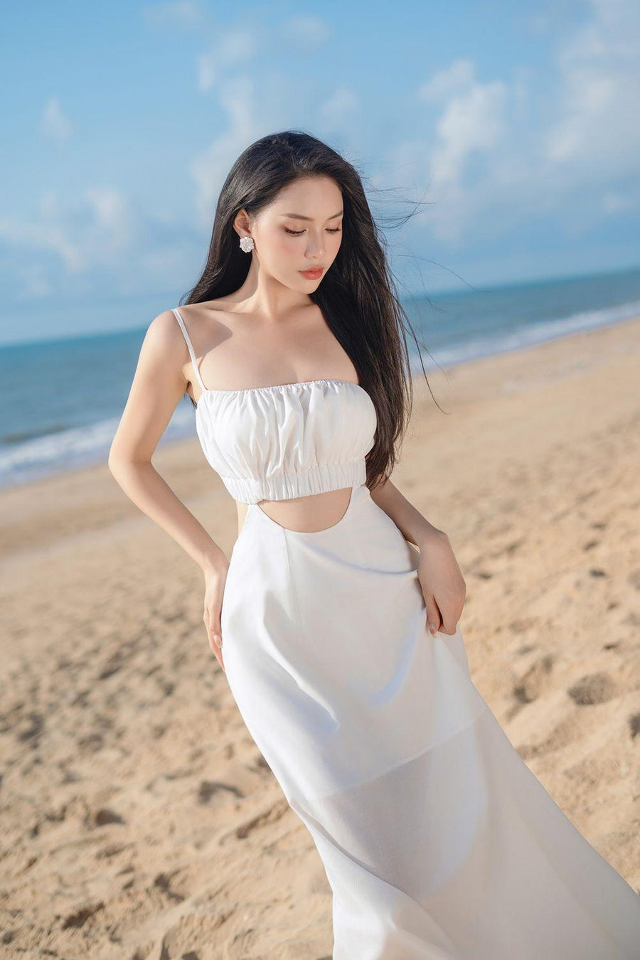 Fleda A-line Cut-Out Linen Silk Ankle Length Dress Maxi Dress Darling Diva