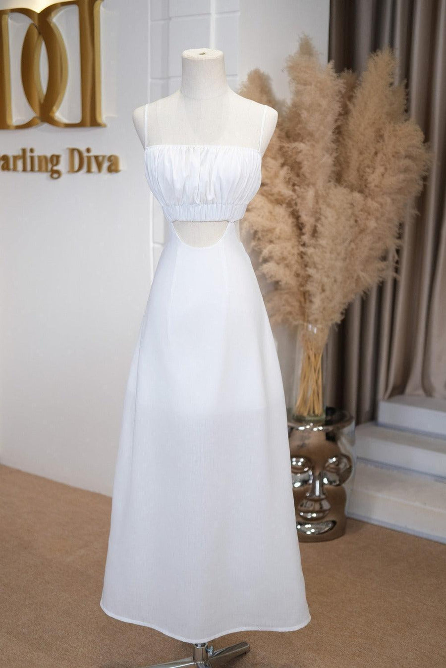 Fleda A-line Cut-Out Linen Silk Ankle Length Dress Maxi Dress Darling Diva