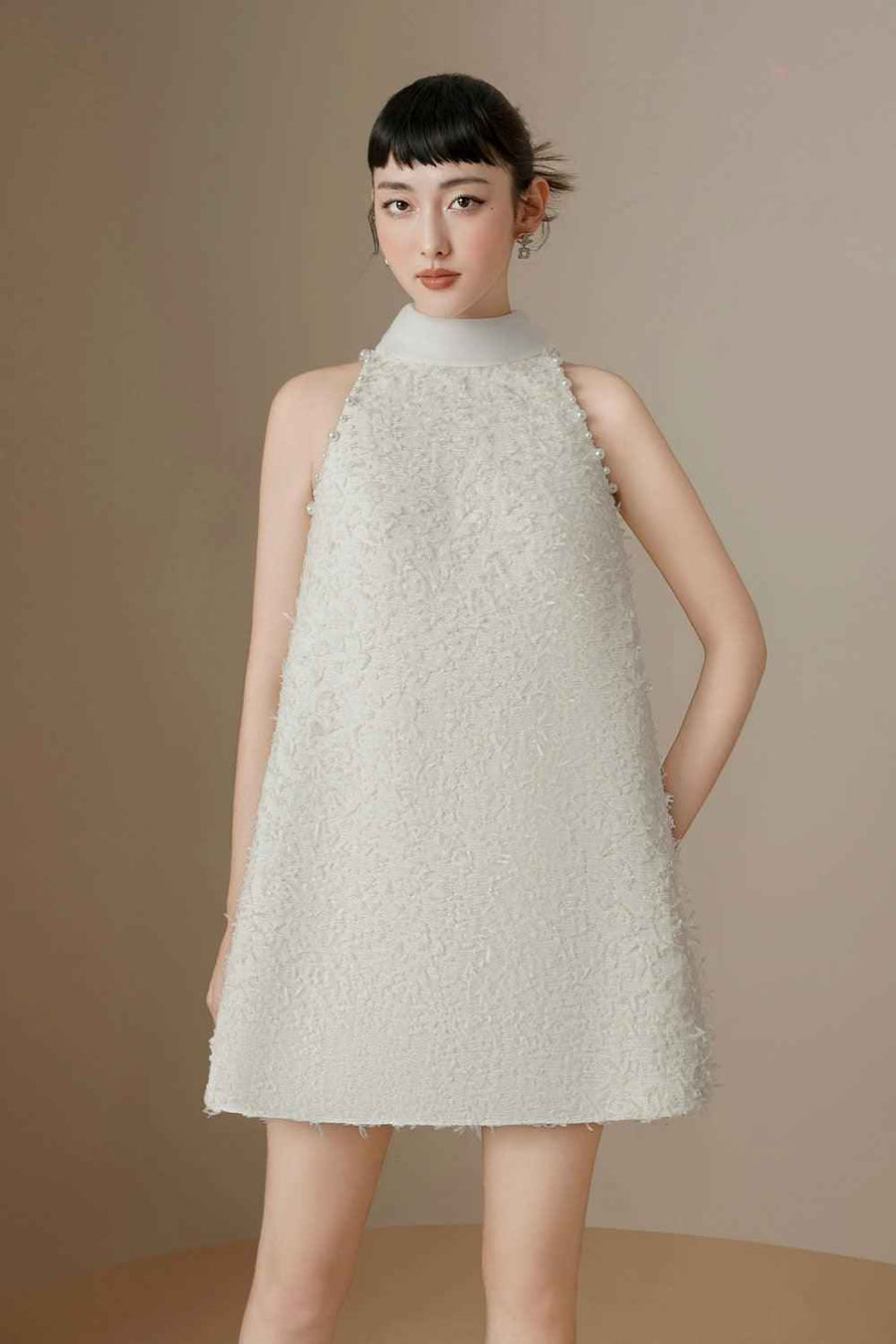 Fleur Trapezoid Sleeveless Tweed Mini Dress