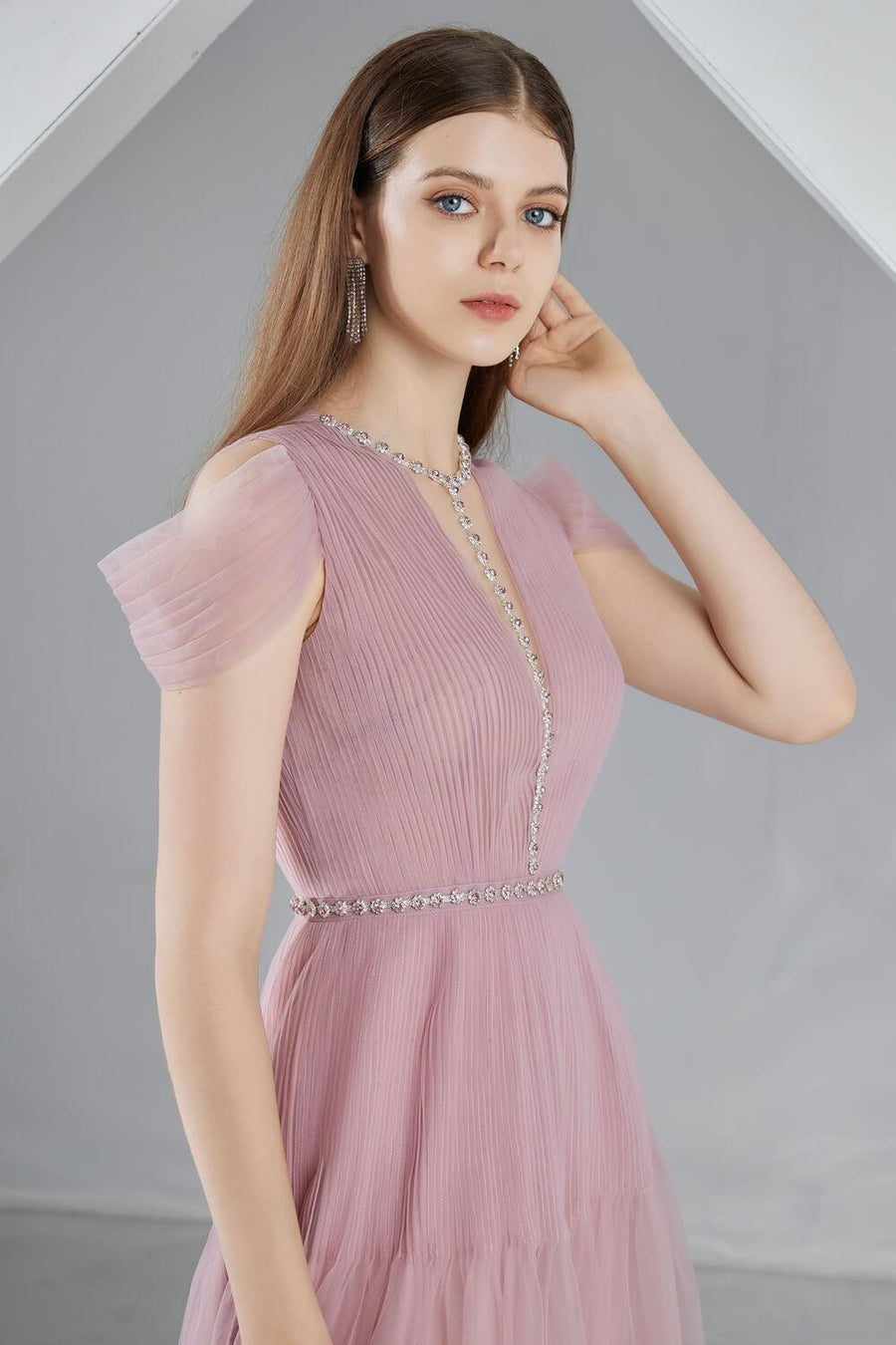 Florence A-line Cold Shoulder Sleeved Organza Midi Dress 17