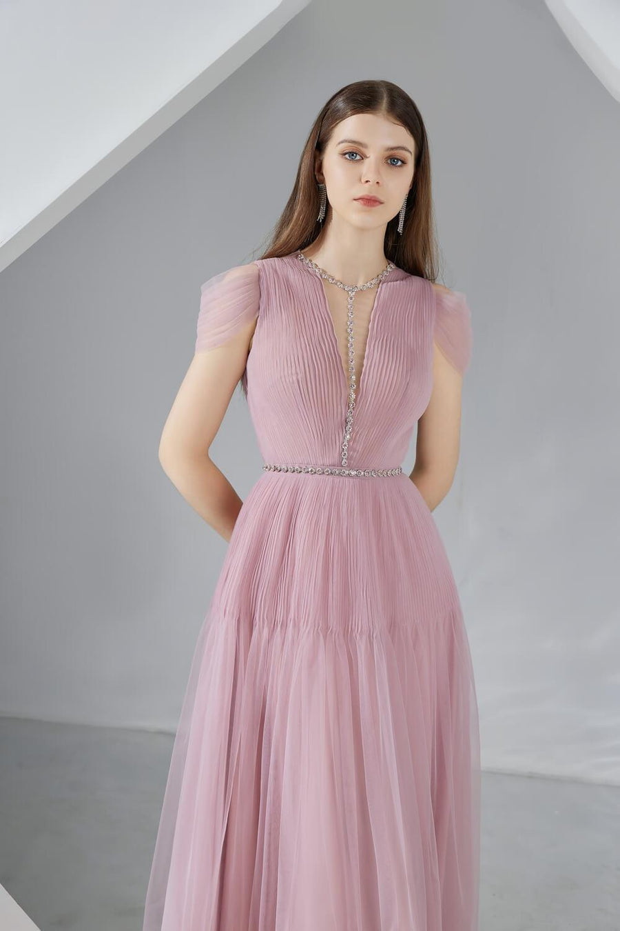 Florence A-line Cold Shoulder Sleeved Organza Midi Dress 18