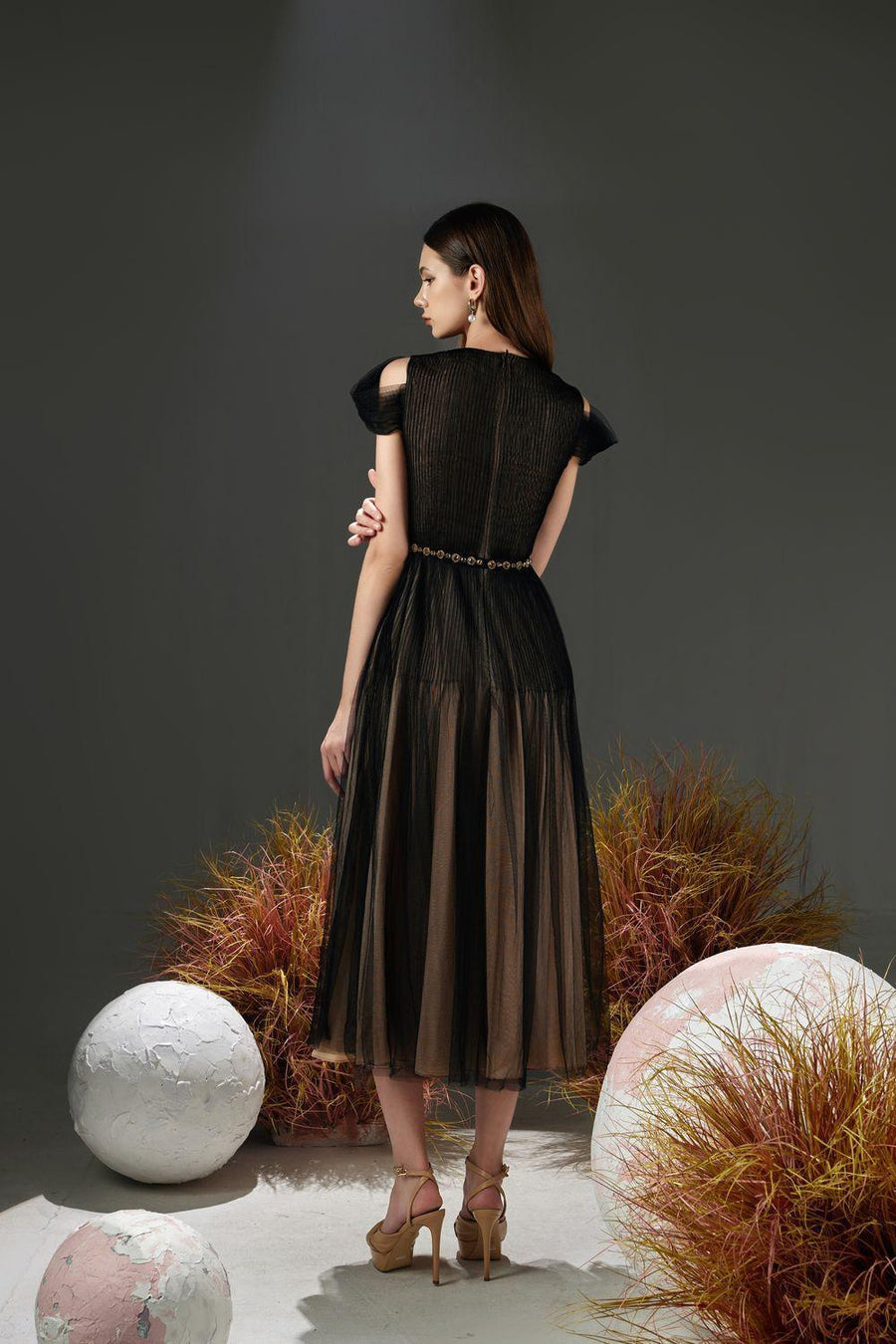 Florence A-line Cold Shoulder Sleeved Organza Midi Dress 8