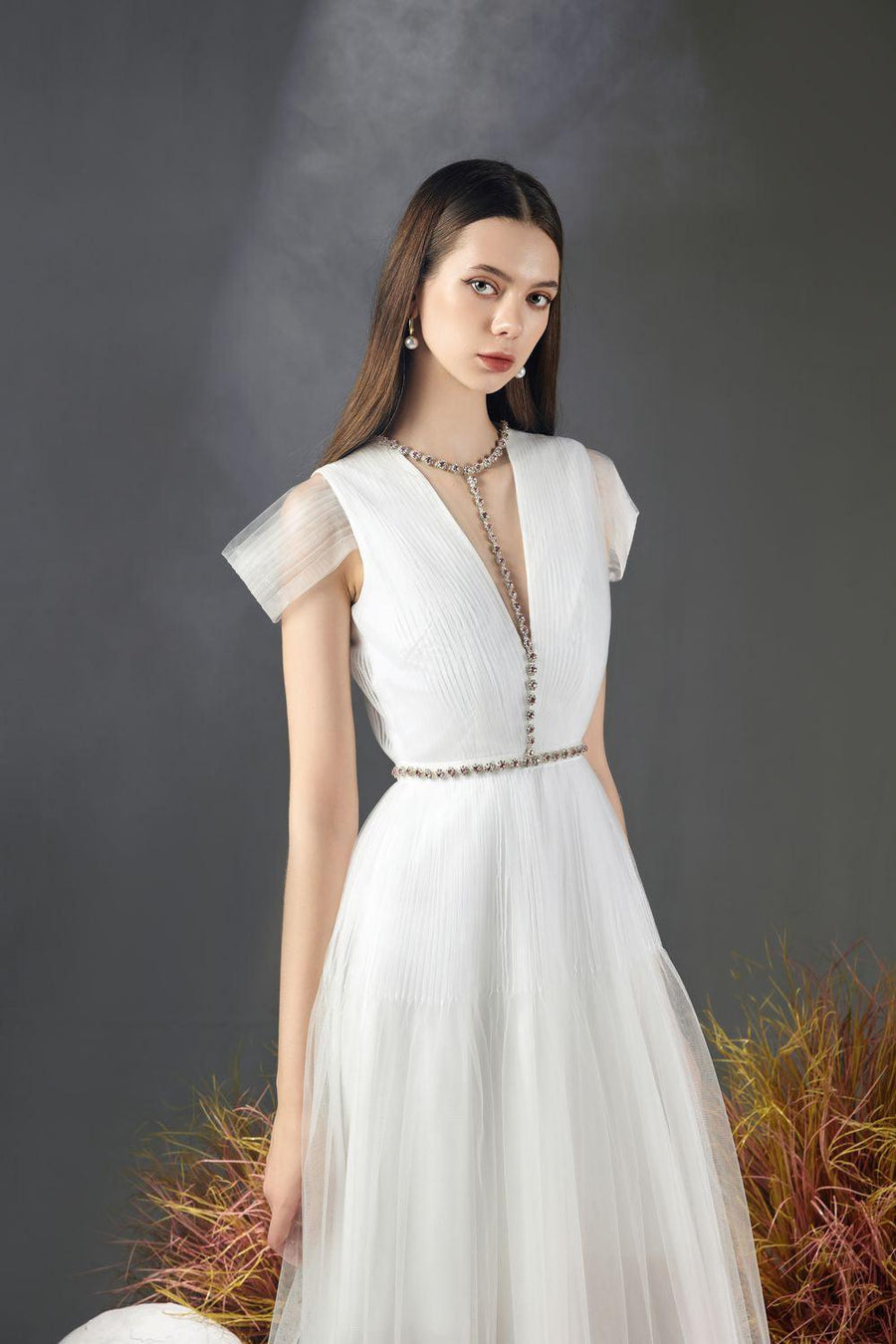 Florence A-line Cold Shoulder Sleeved Organza Midi Dress 10