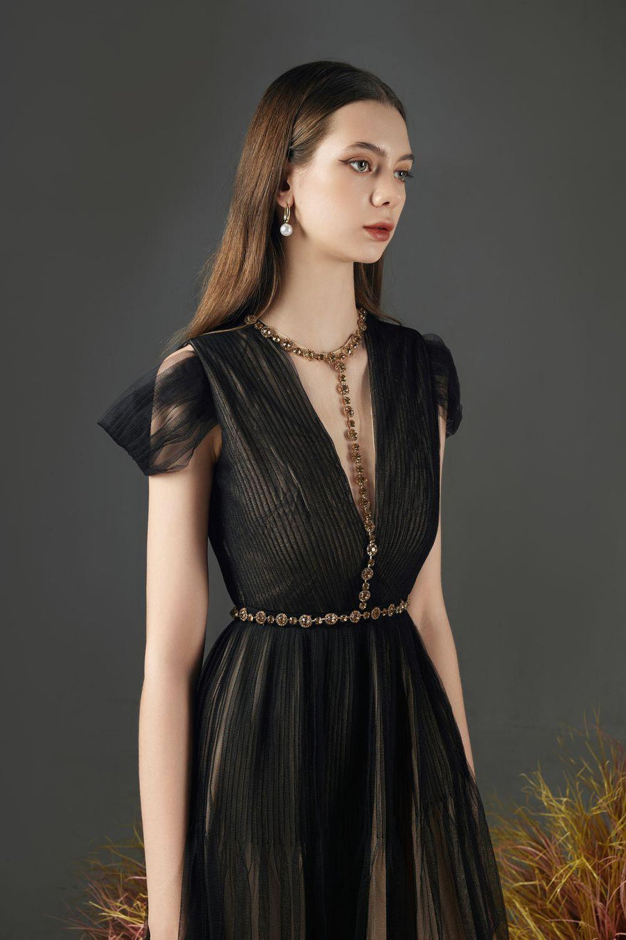 Florence A-line Cold Shoulder Sleeved Organza Midi Dress 7