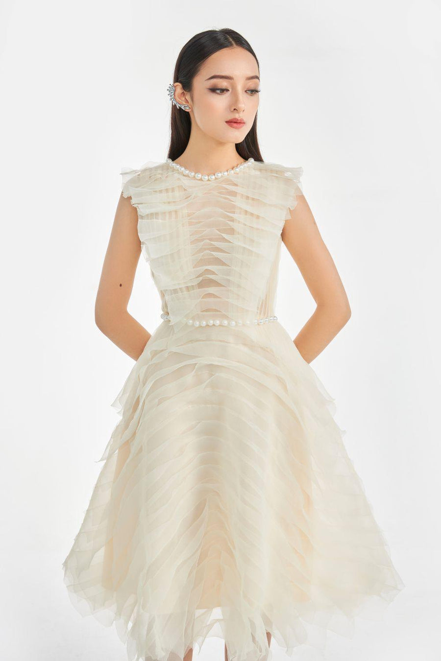 Florence A-line Ruffle Layer Organza Midi Dress 2