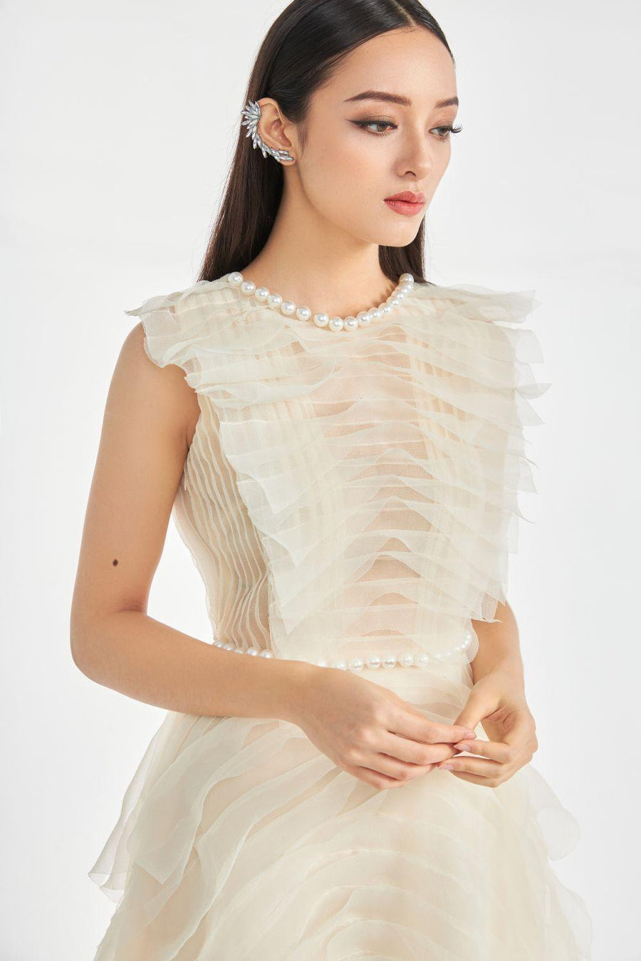 Florence A-line Ruffle Layer Organza Midi Dress 3