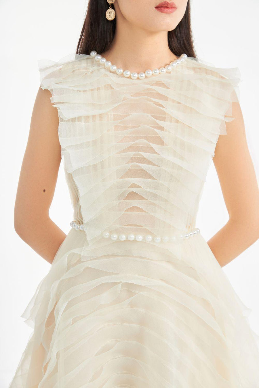 Florence A-line Ruffle Layer Organza Midi Dress 4