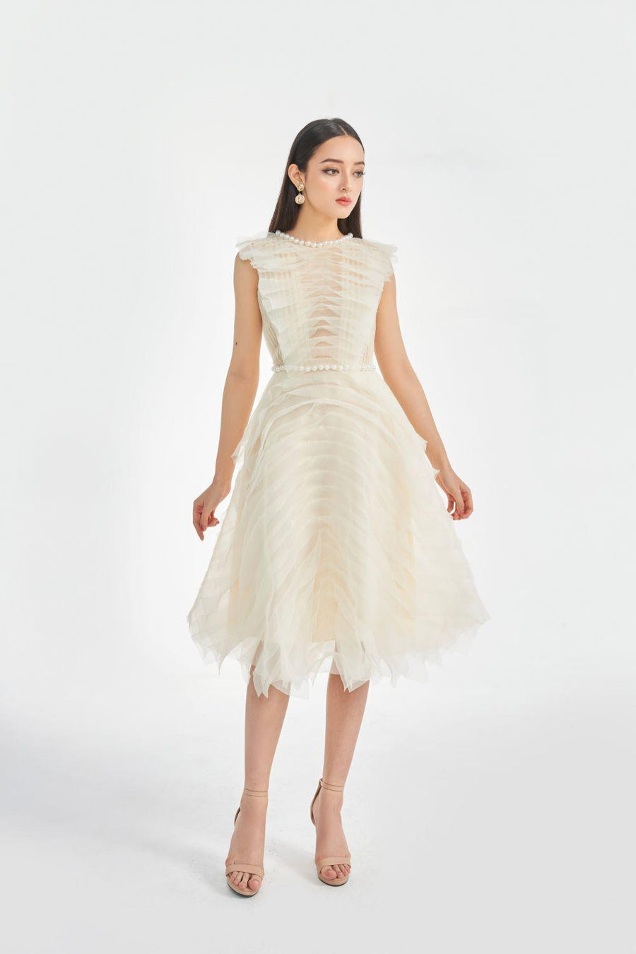 Florence A-line Ruffle Layer Organza Midi Dress 6