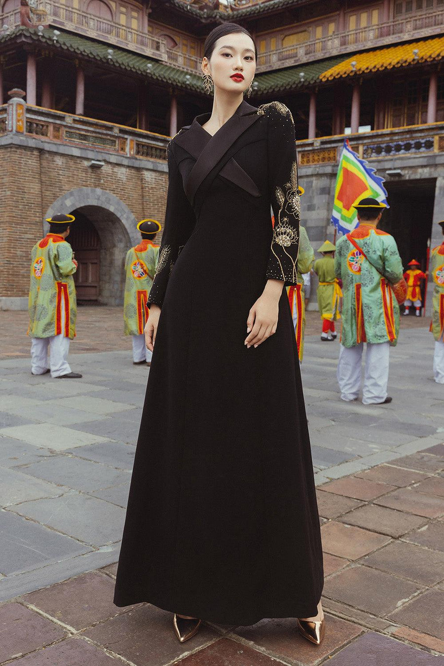 Florine A-line Crossover Velvet Satin Floor Length Dress Maxi Dress CHANCOS