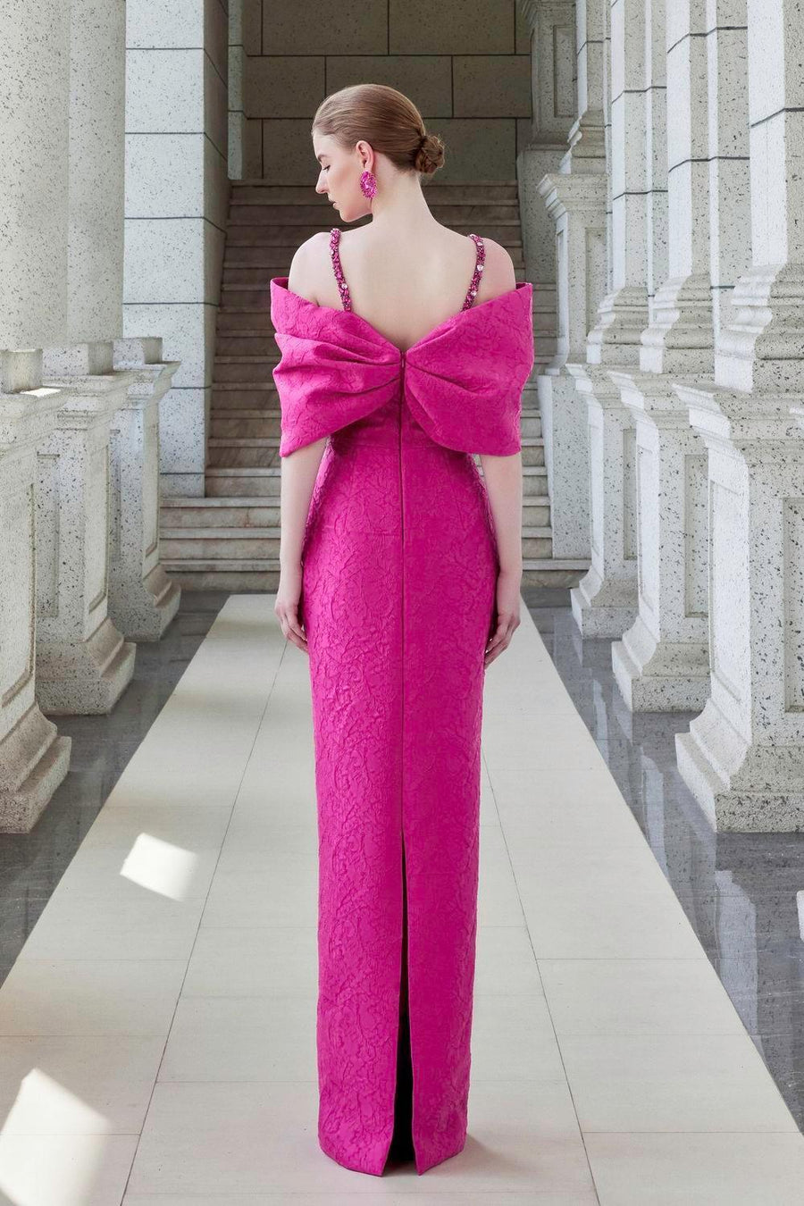Fortuity Pegged Cold Shoulder Sleeved Jacquard Floor Length Dress Gown Dress I.H.F Atelier