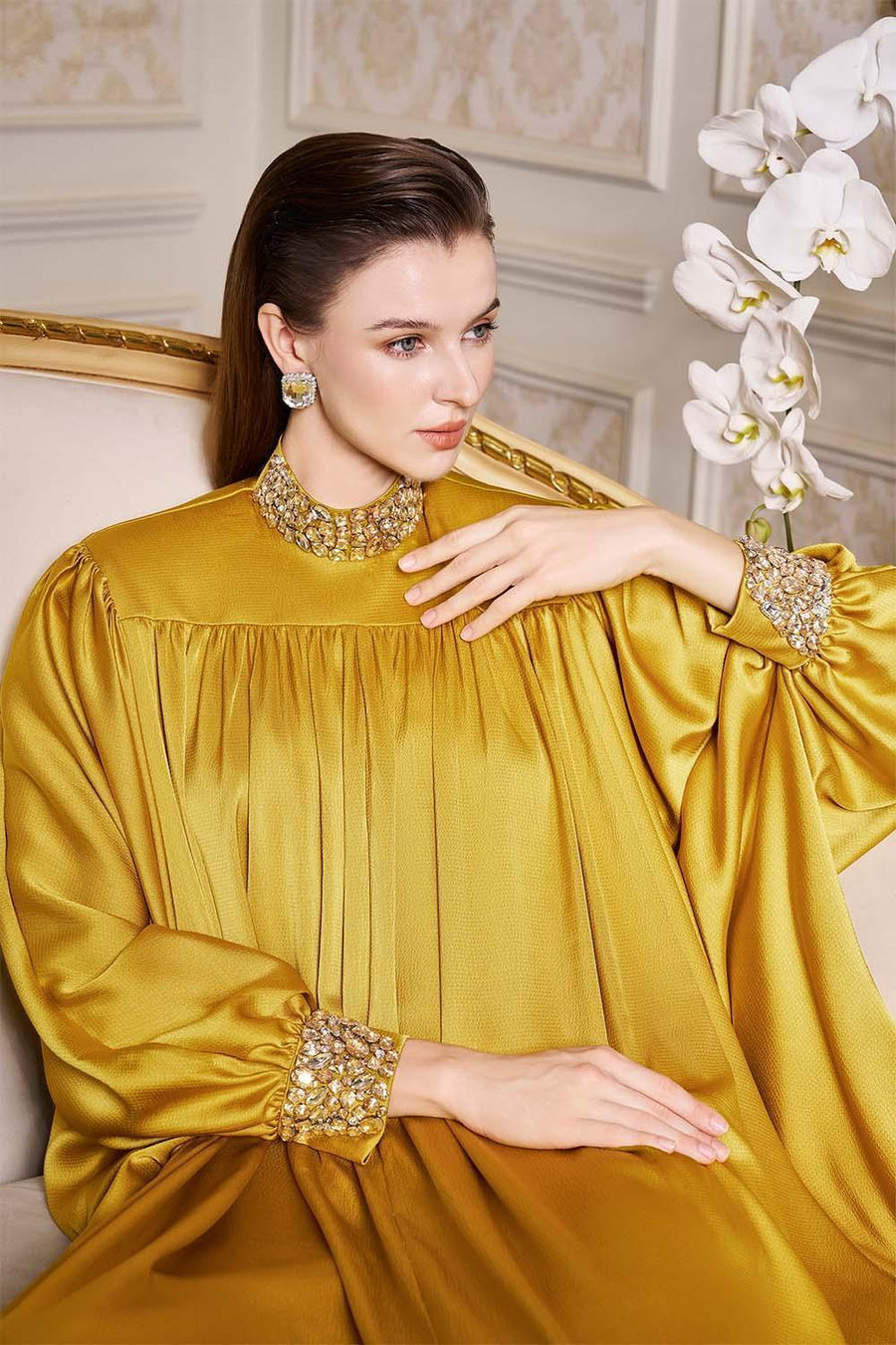 Frances Straight High Neck Silk Floor Length Dress Gown Dress I.H.F Atelier