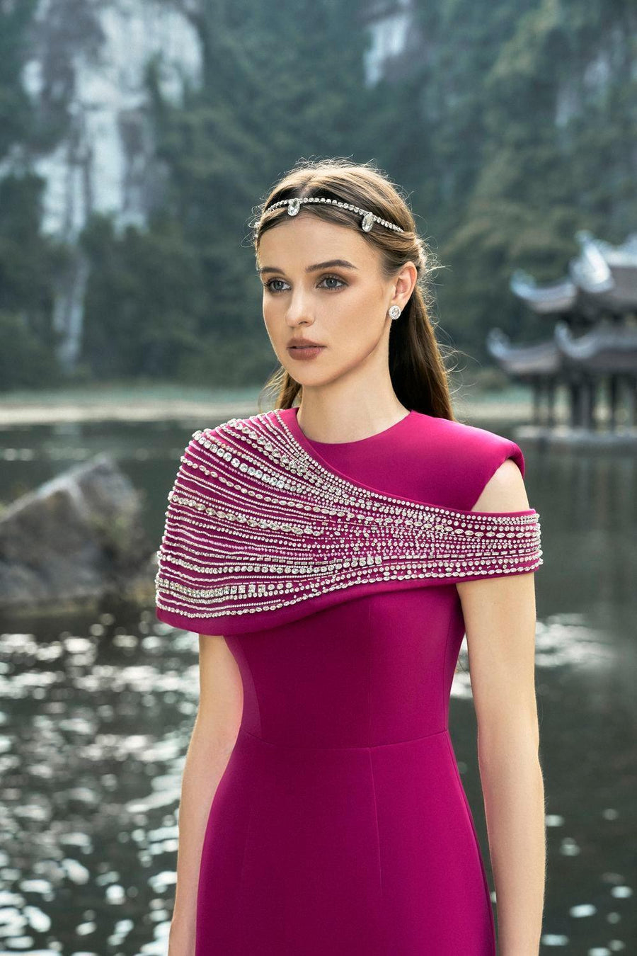 Frontier A-line Asymmetric Velvet Floor Length Set 2