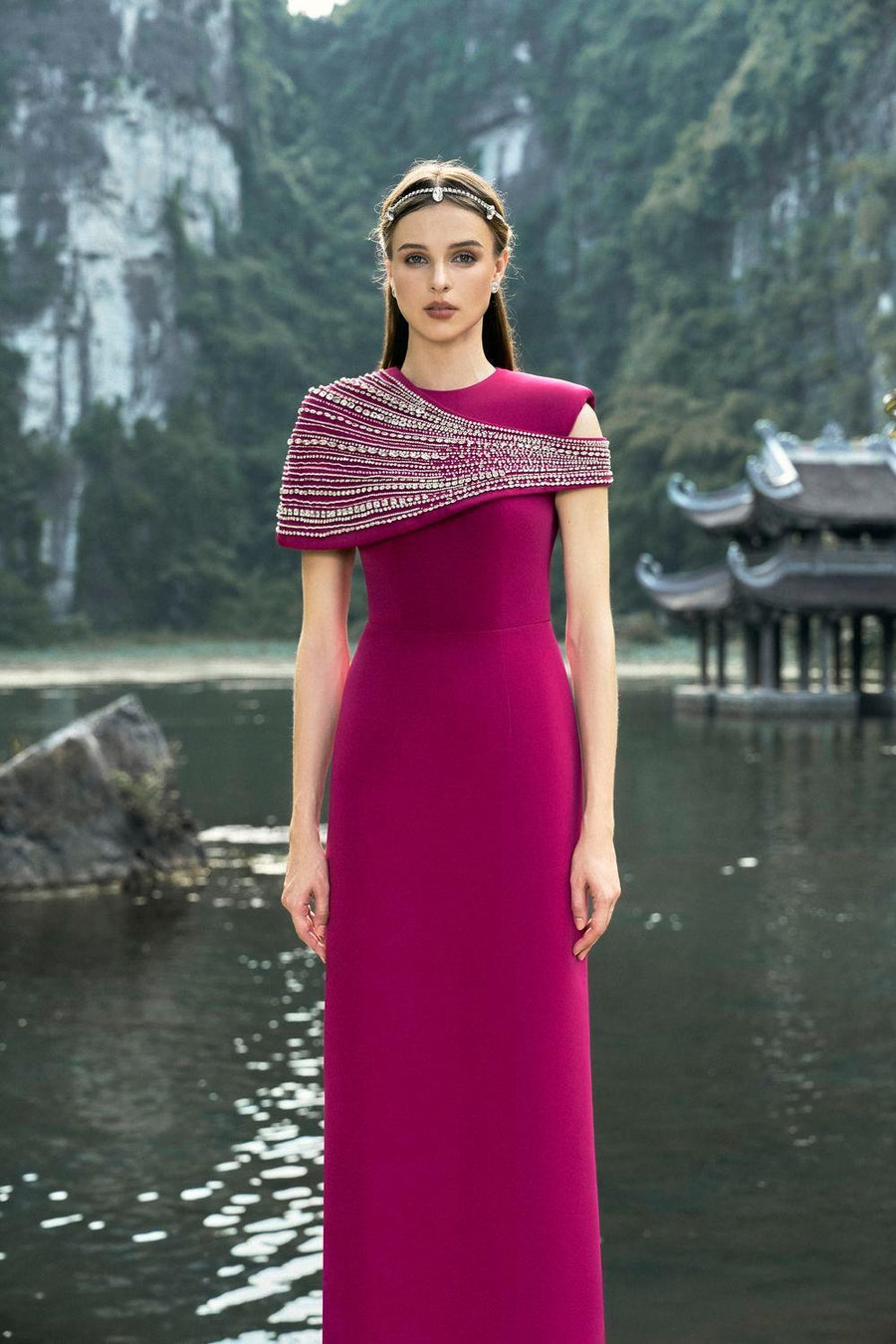 Frontier A-line Asymmetric Velvet Floor Length Set 3