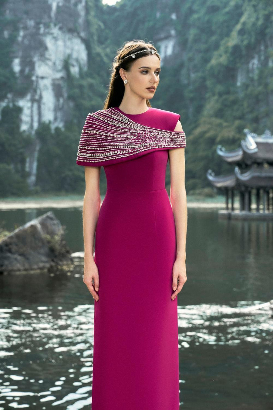 Frontier A-line Asymmetric Velvet Floor Length Set 4