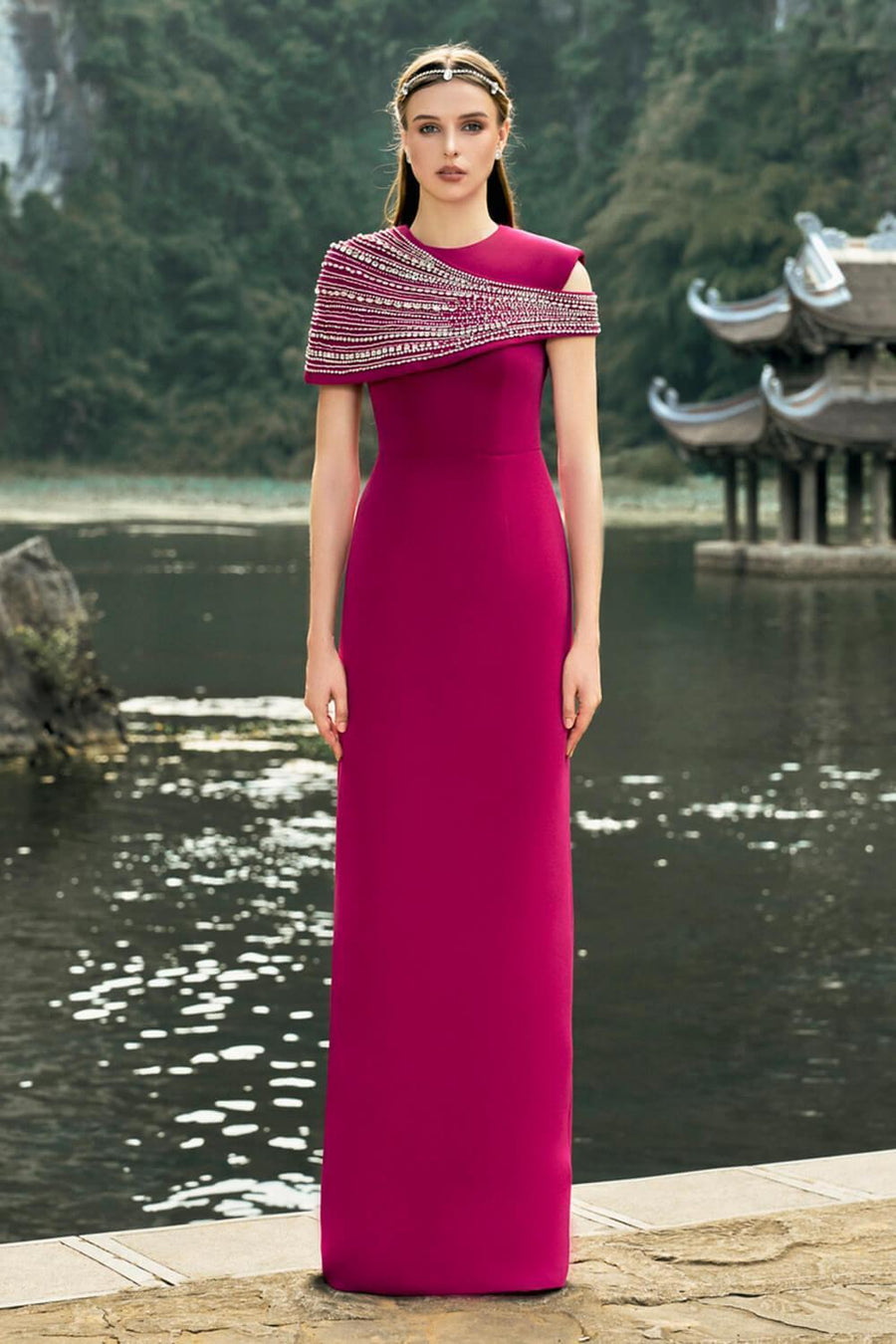 Frontier A-line Asymmetric Velvet Floor Length Set 6