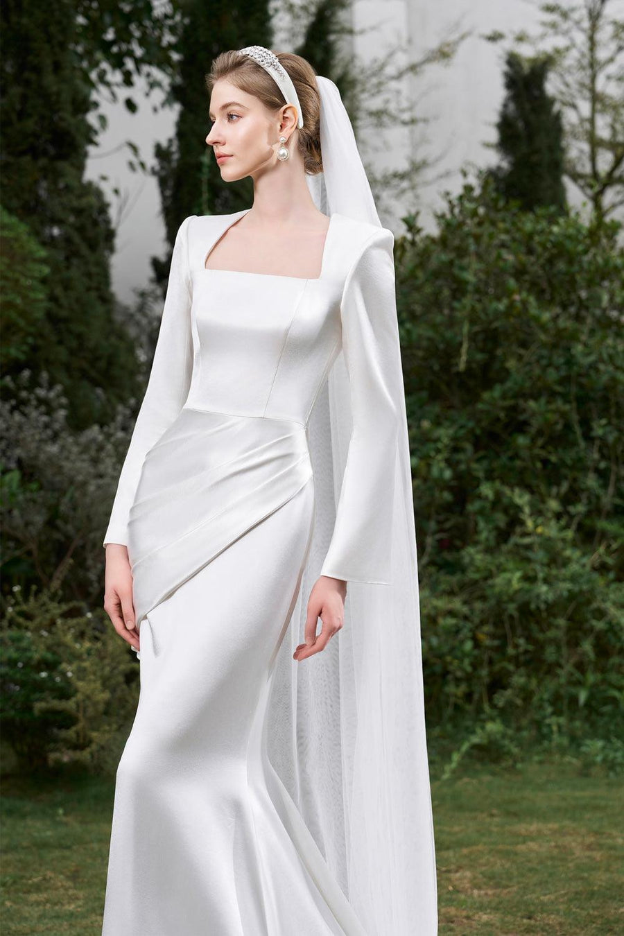 Fuentes A-line Queen Anne Neck Silk Floor Length Dress Gown Dress I.H.F Atelier