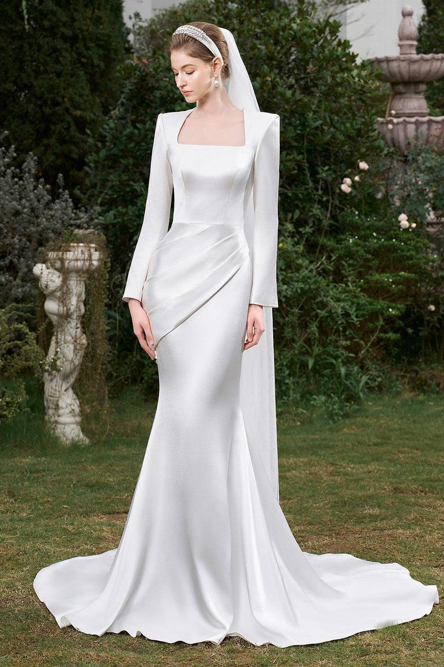 Fuentes A-line Queen Anne Neck Silk Floor Length Dress Gown Dress I.H.F Atelier