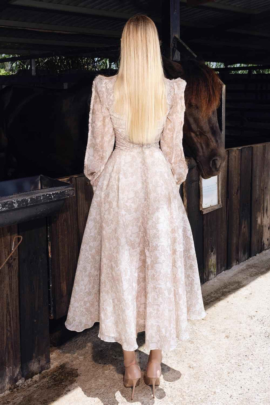 Fungla A-line Plunge Neck Silk Midi Dress