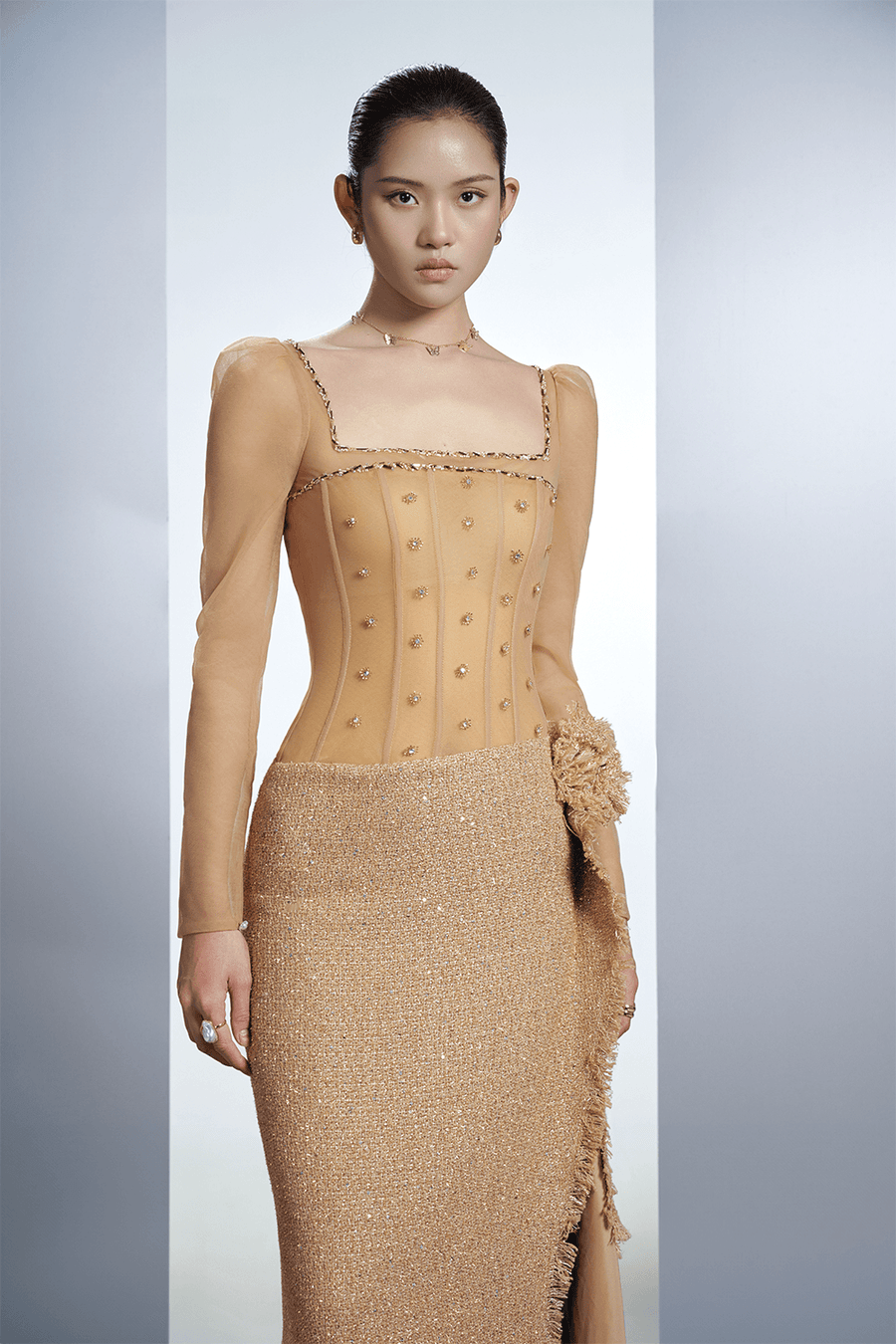 Lyanna Sheath Square Neck Polyester Floor Length Dress